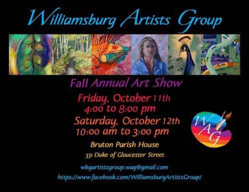 Williamsburg Artist Group – Art Sale at Bruton Parish House – Friday October 11 & Saturday October 12, 2024