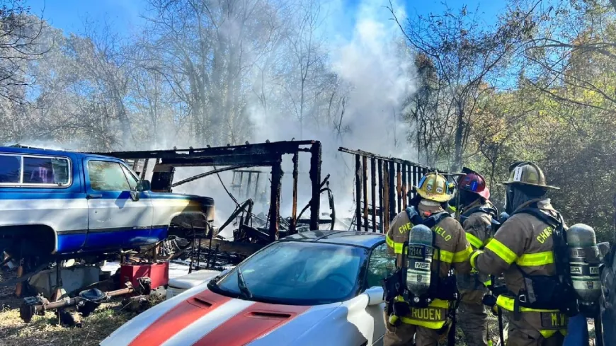 PHOTOS: Chesterfield garage destroyed by fire, no one injured