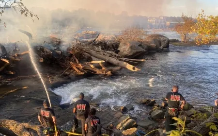 Richmond Fire crews respond to fire on log pile at Belle Isle