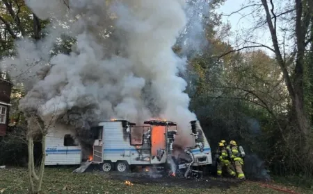Camper destroyed after it catches fire in Chesterfield backyard