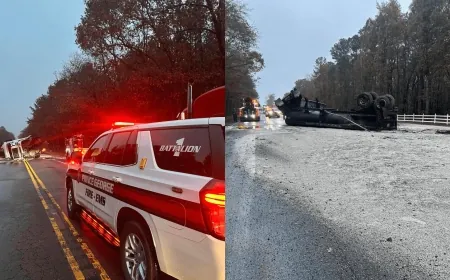 Prince George County firefighters manage tractor-trailer crash and Hazmat spill