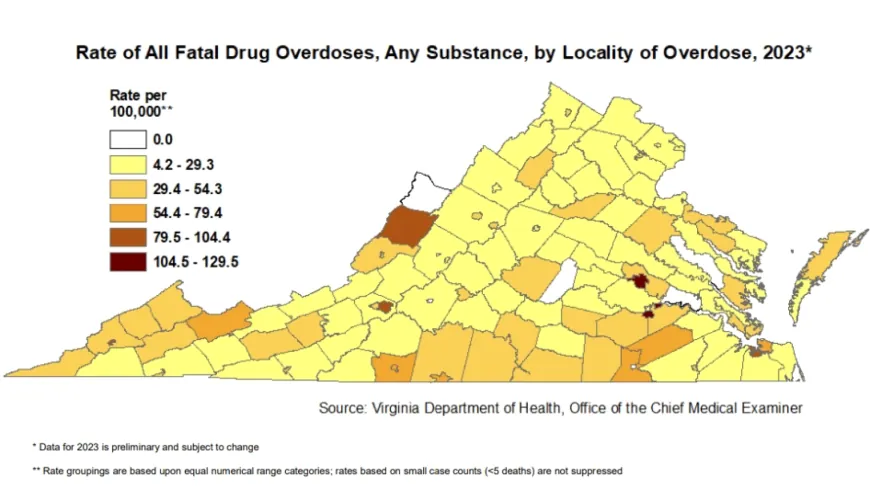 Preliminary report lists Richmond among localities with highest rate of deadly drug overdoses in 2023