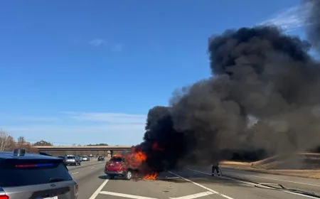 Large, smokey vehicle fire caused delays on section of I-95 North in Hanover