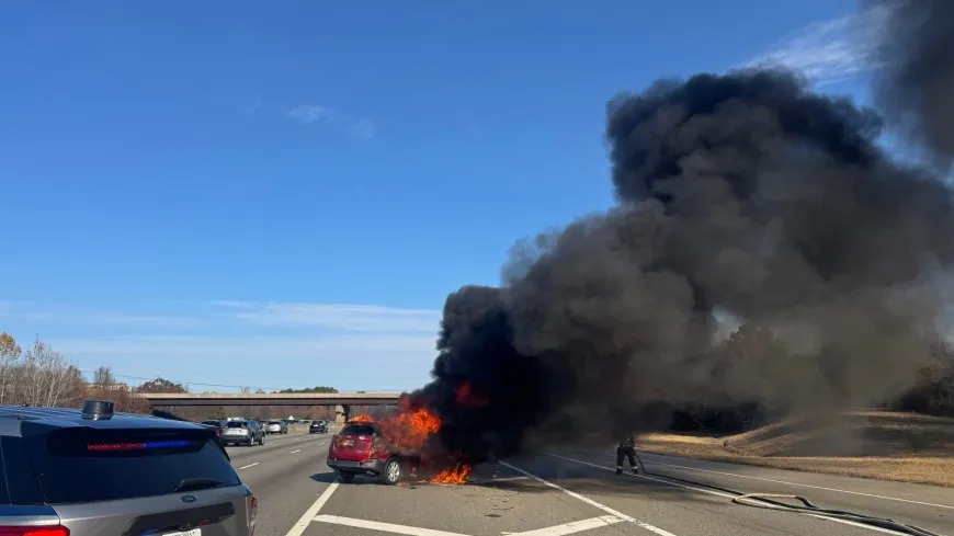 Large, smokey vehicle fire caused delays on section of I-95 North in Hanover