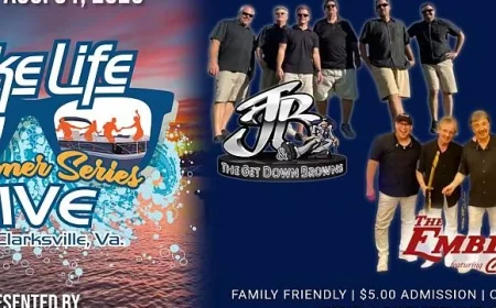 On Sunday, September 7, 2025 at 05:00 pm - LAKE LIVE LIVE: LIVE from Clarksville, VA with JB The Get Down Browns w The Embers feat
