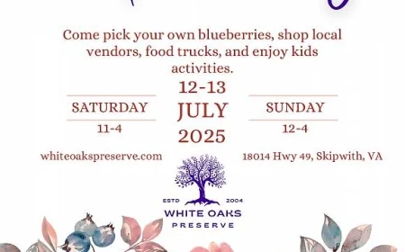 On Saturday, July 12, 2025 at 11:00 am - WHITE OAKS PRESERVE: Blueberry Festival
