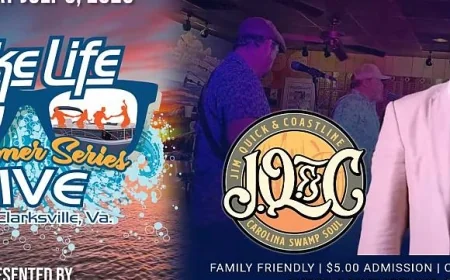 On Saturday, July 5, 2025 at 06:00 pm - LAKE LIVE LIVE: LIVE from Clarksville, VA with Jim Quick and Coastline