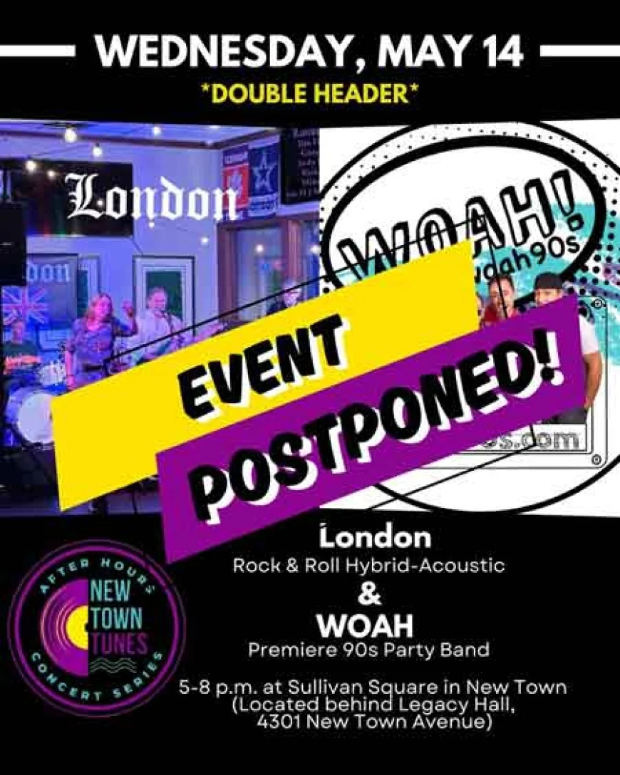 New Town Tunes Concert for Tonight (May 14) is Postponed until June 18