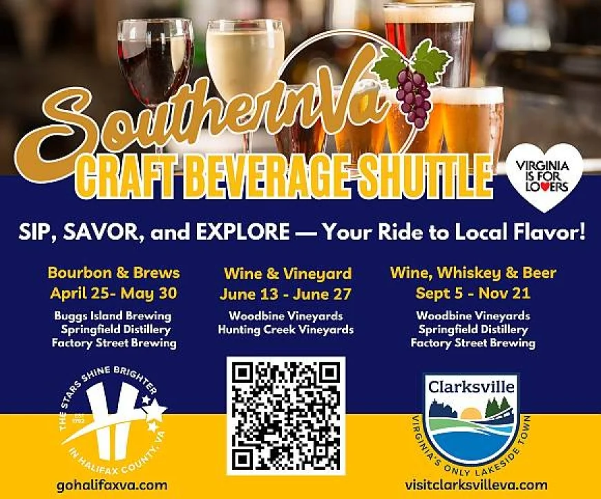 On Friday, September 5, 2025 at 11:30 am - TOWN OF CLARKSVILLE: Sip, Savor and Explore - Your Ride to Local Flavor! / Wine, Whiskey and Beer