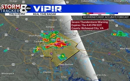 Severe thunderstorm warning issued for parts of Richmond area