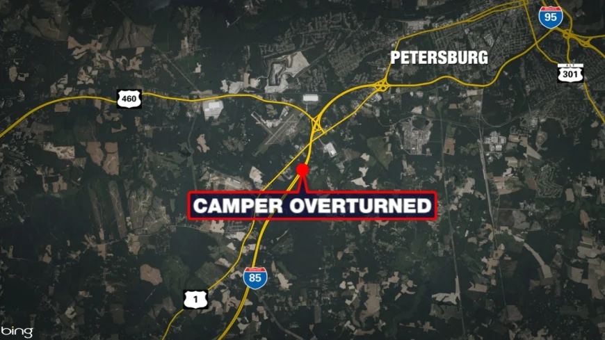 Three hurt after camper flips on I-85 North in Dinwiddie