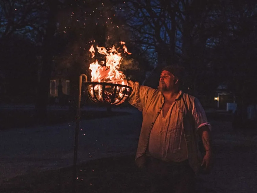 Lighting of the Cressets with Strolling Musicians on DoG St in Colonial Williamsburg