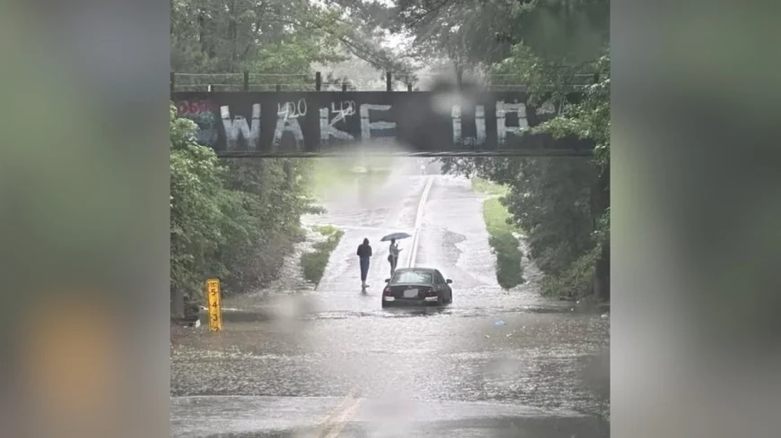 Vehicle in high water in Chesterfield due to flash flooding