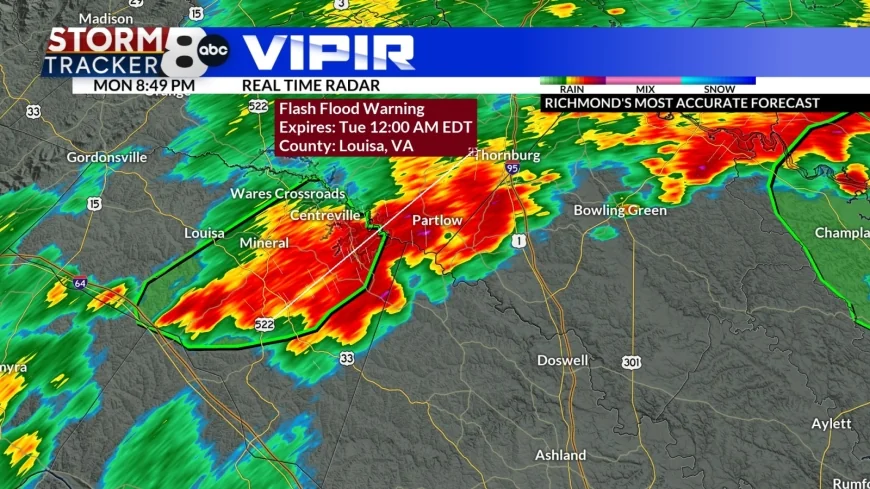Flash flood warning issued for several Central Virginia localities