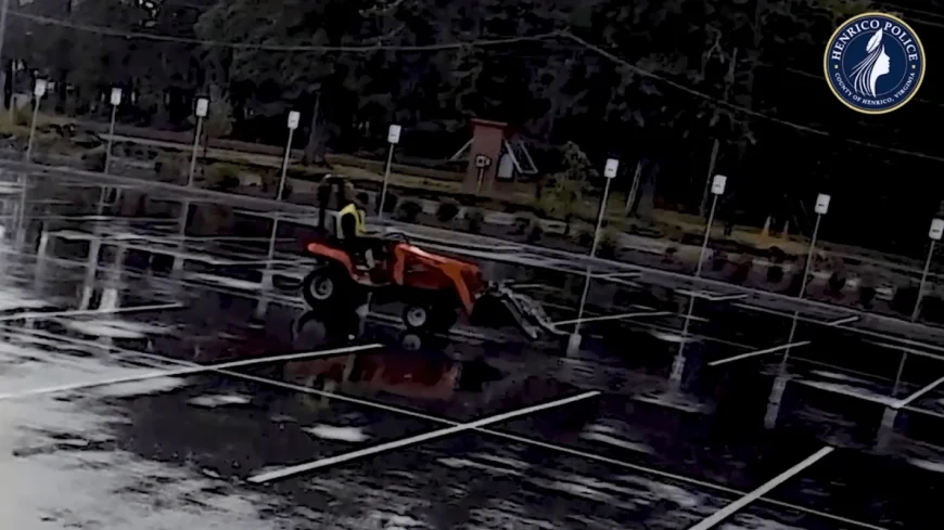 WATCH: Cyclist steals tractor from Henrico parking lot in the rain