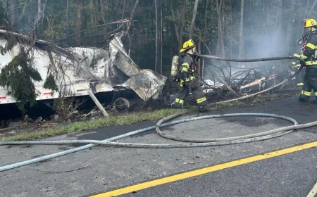 Driver hospitalized after fiery tractor-trailer crash on I-295 South in Hanover
