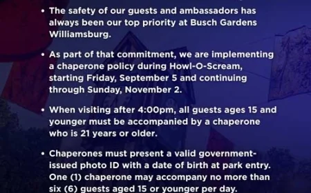 Busch Gardens New: Chaperone Policy for Guests 15 years and younger