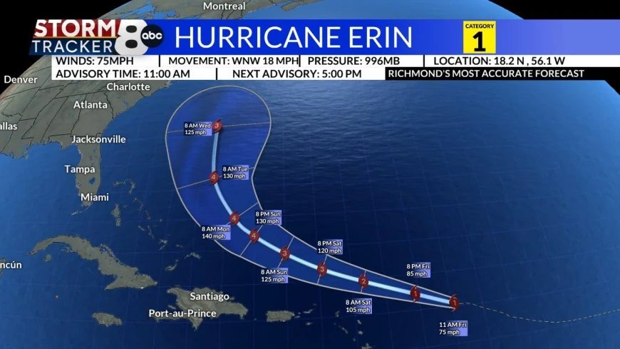 Hurricane Erin becomes first hurricane of 2025 Atlantic Hurricane season