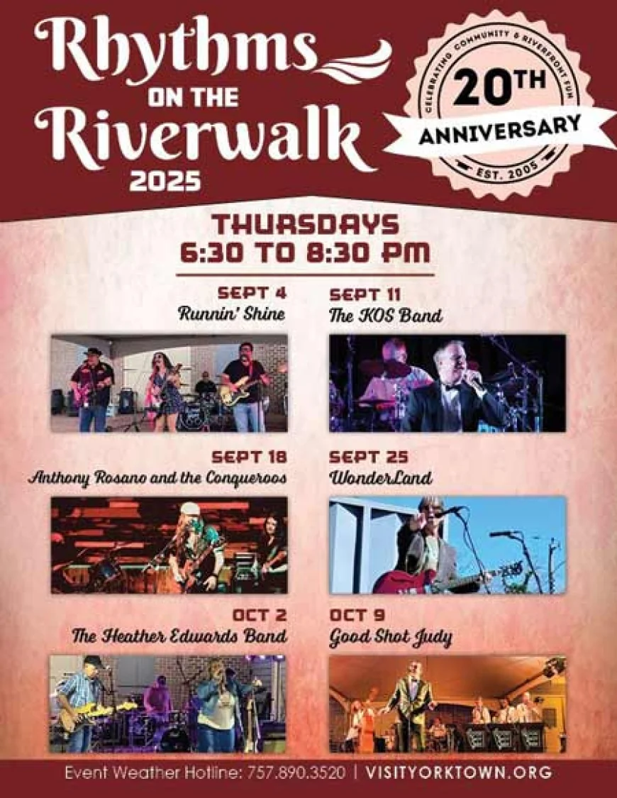Rhythms on the Riverwalk FREE Concert Series Schedule for 2025 in Yorktown
