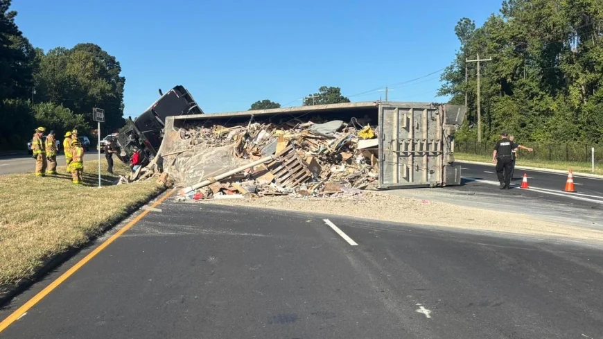 All west lanes closed on Hull Street Road in Chesterfield due to tractor-trailer crash