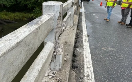 Part of Route 17 narrows in Middlesex County after crash damages bridge