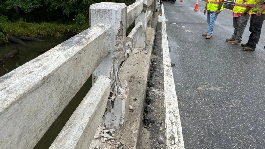 Part of Route 17 narrows in Middlesex County after crash damages bridge