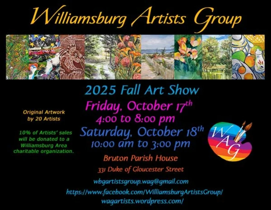 Williamsburg Artist Group – Art Sale at Bruton Parish House – Friday Oct 17 & Saturday Oct 18, 2025