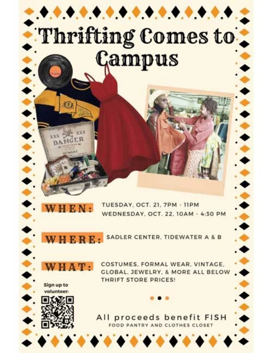 WM Campus Thrift Extravaganza (formerly The Costume Sale) Tuesday Oct 21 & Wednesday 22, 2025 at W&M Sadler Center – Details: