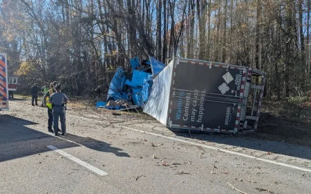 Tractor-trailer driver dies after single-vehicle crash on I-95 in Greensville