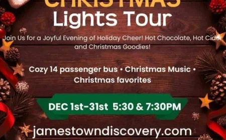 New! Williamsburg’s Christmas Lights Bus Tour – Dec 1 – 31 at 5:30 & 7:30 pm