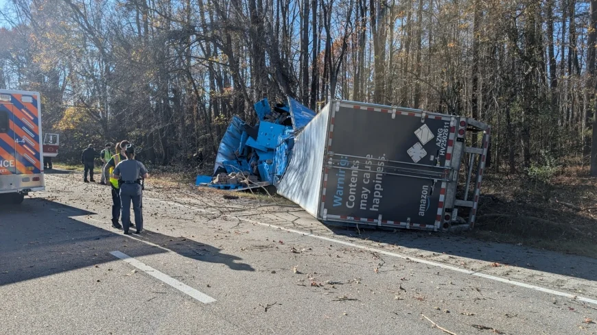 Tractor-trailer driver dies after single-vehicle crash on I-95 in Greensville