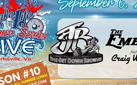 On Sunday, September 6, 2026 at 04:00 pm - LAKE LIVE SUMMER SERIES: JB and the Get Down Browns w/ the Embers featuring Craig Woolard!