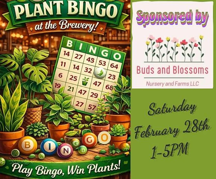 On Saturday, February 28, 2026 at 01:00 pm - BUGGS ISLAND BREWING: Plant Bingo at Buggs Island Brewing