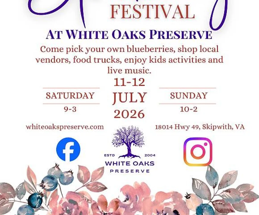 On Sunday, July 12, 2026 at 10:00 am - WHITE OAKS PRESERVE: 4th-annual-blueberry-fest-at-white-oaks-preserve