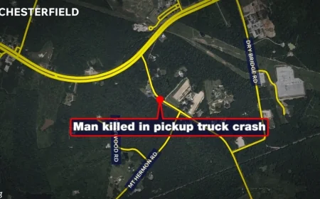 Man dies after pickup truck crash on Old Hundred Road in Chesterfield