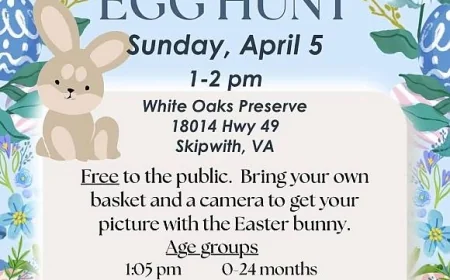 On Sunday, April 5, 2026 at 12:30 pm - WHITE OAKS PRESERVE: Easter egg hunt at the preserve