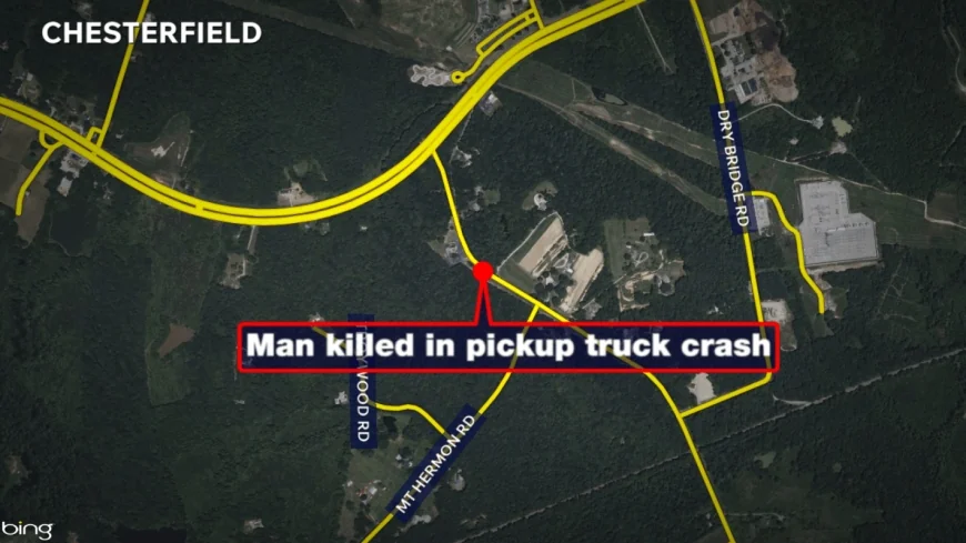 Man dies after pickup truck crash on Old Hundred Road in Chesterfield