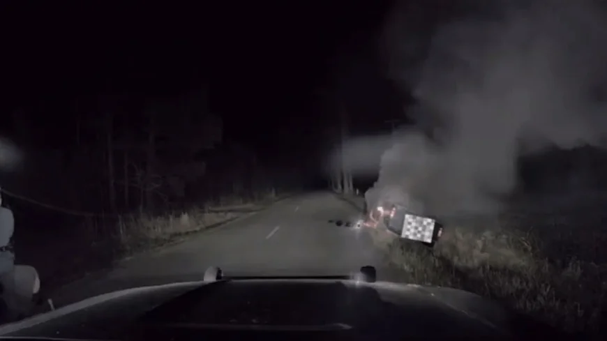 VIDEO: Man rescued from burning pickup truck by Virginia State Police trooper in Emporia