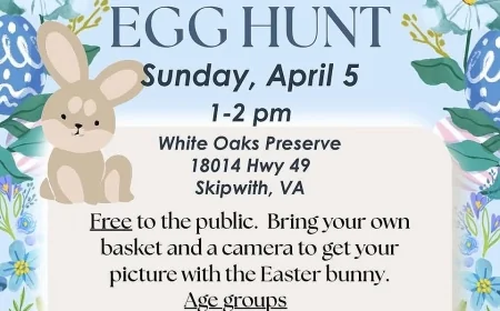On Sunday, April 12, 2026 at 12:30 pm - WHITE OAKS PRESERVE: Easter egg hunt at the preserve